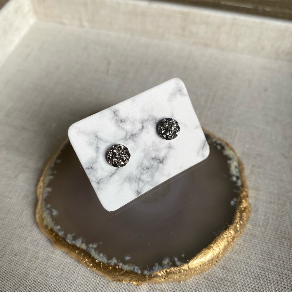 Small Grey Faux Druzy Earrings